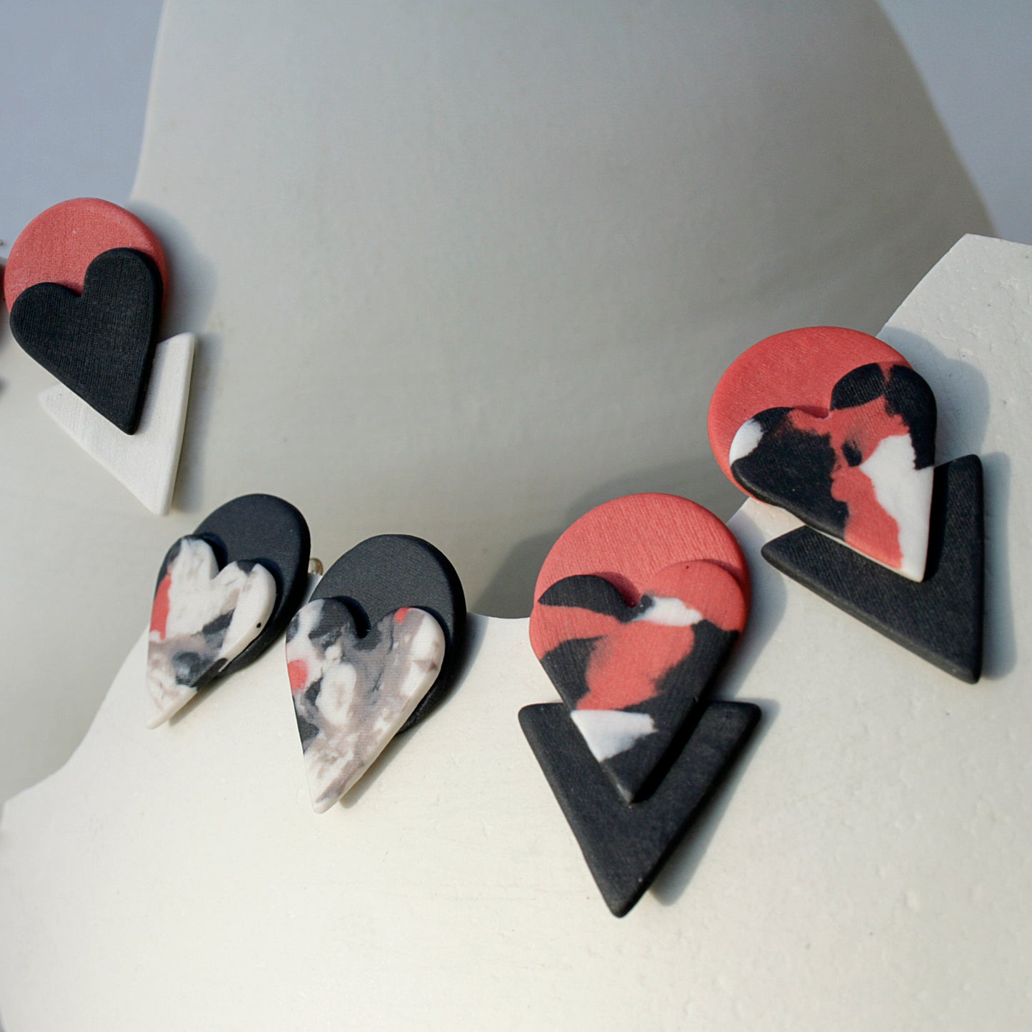 Pendientes Triple Corazón Marmoleado