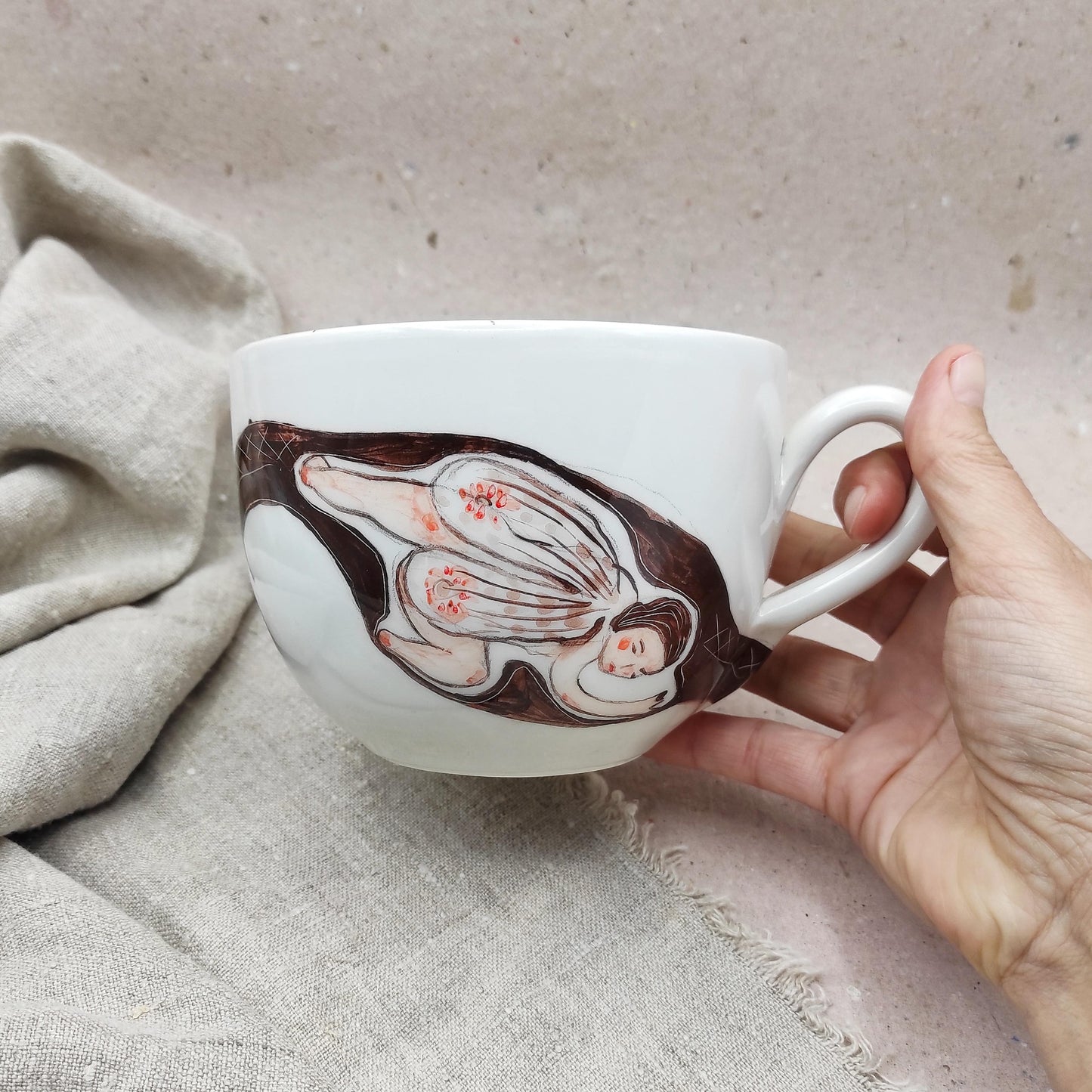 Taza cerámica grande BIHU diseño único pintado a mano