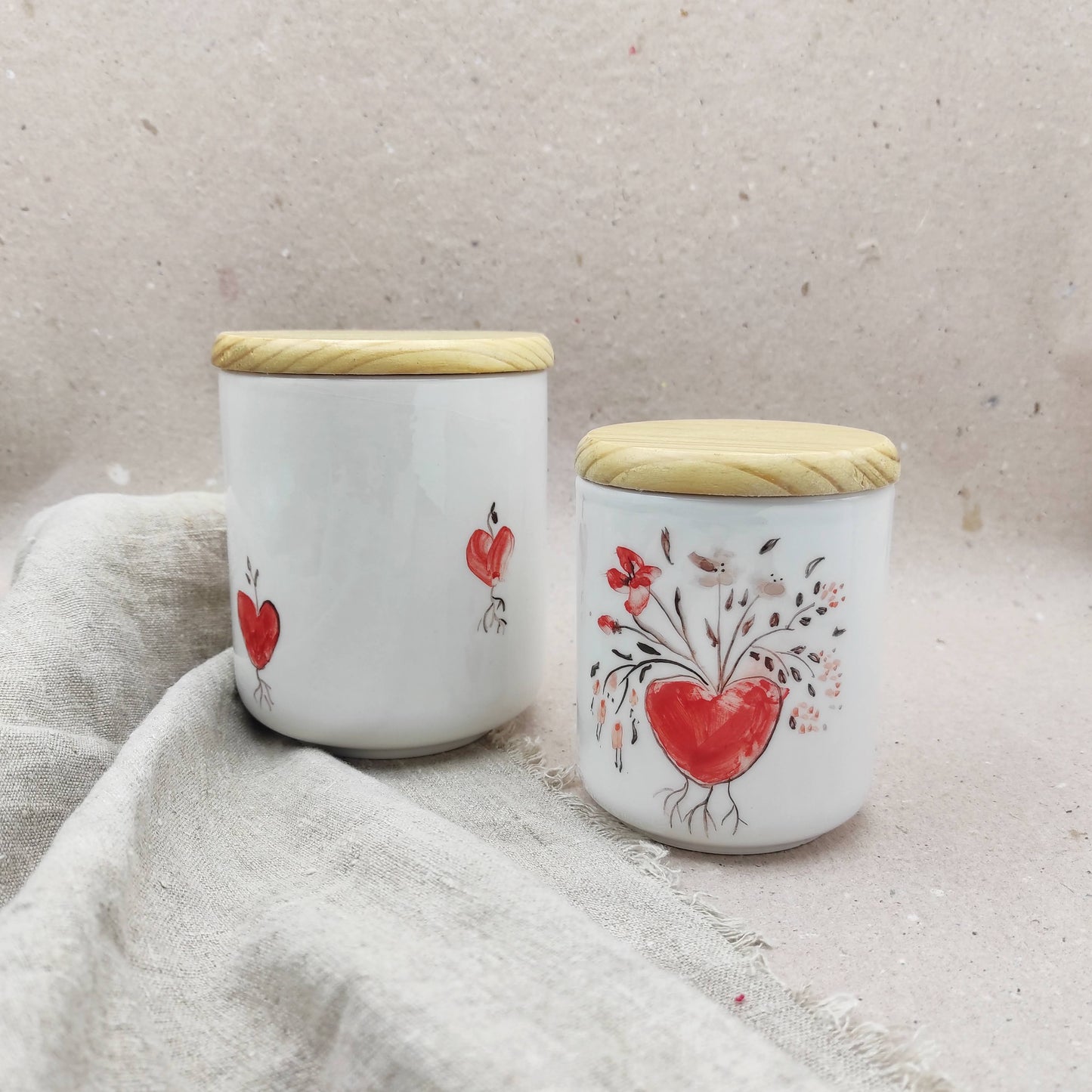 Conjunto de tarros de cocina medianos cerámica artesanal corazones