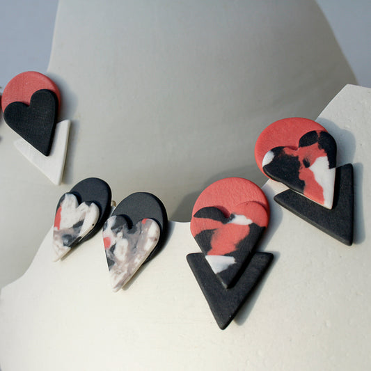 Pendientes Triple Corazón Marmoleado