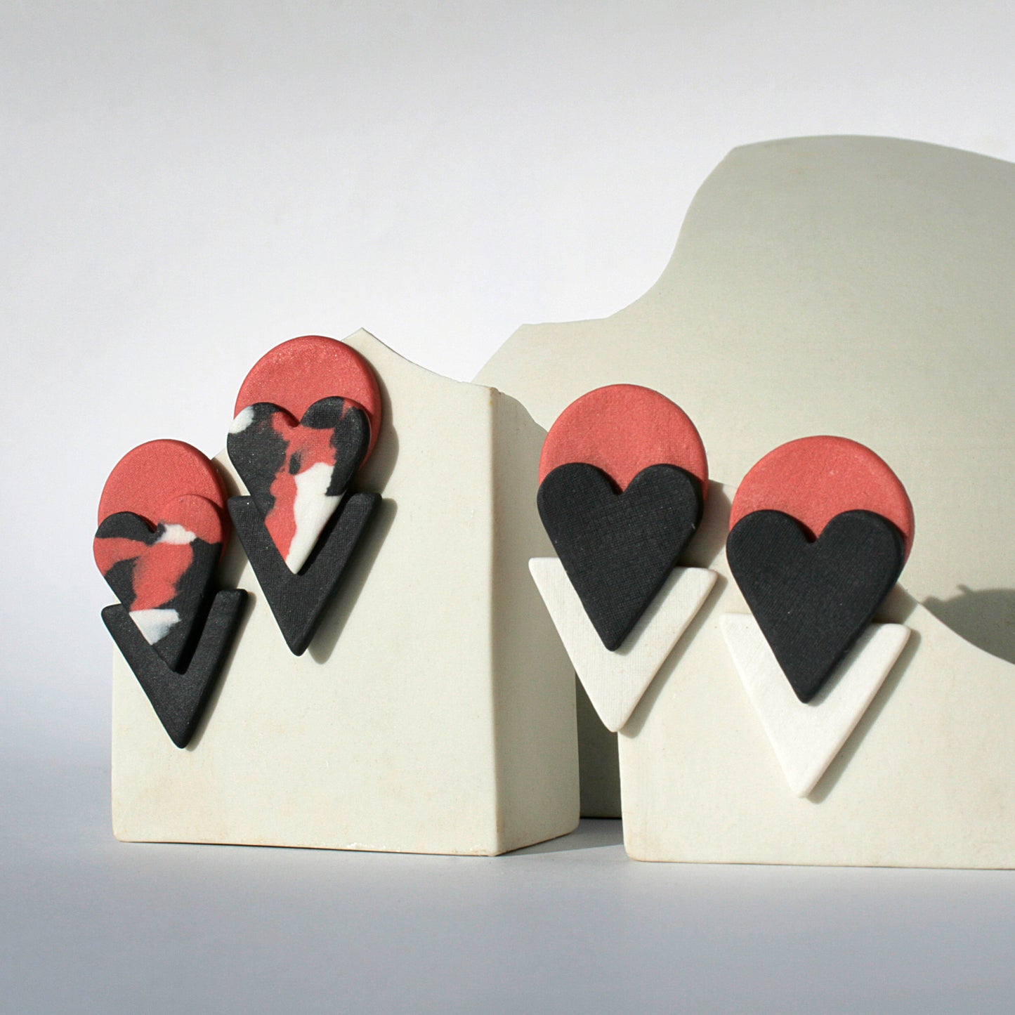 Pendientes Triple Corazón Marmoleado