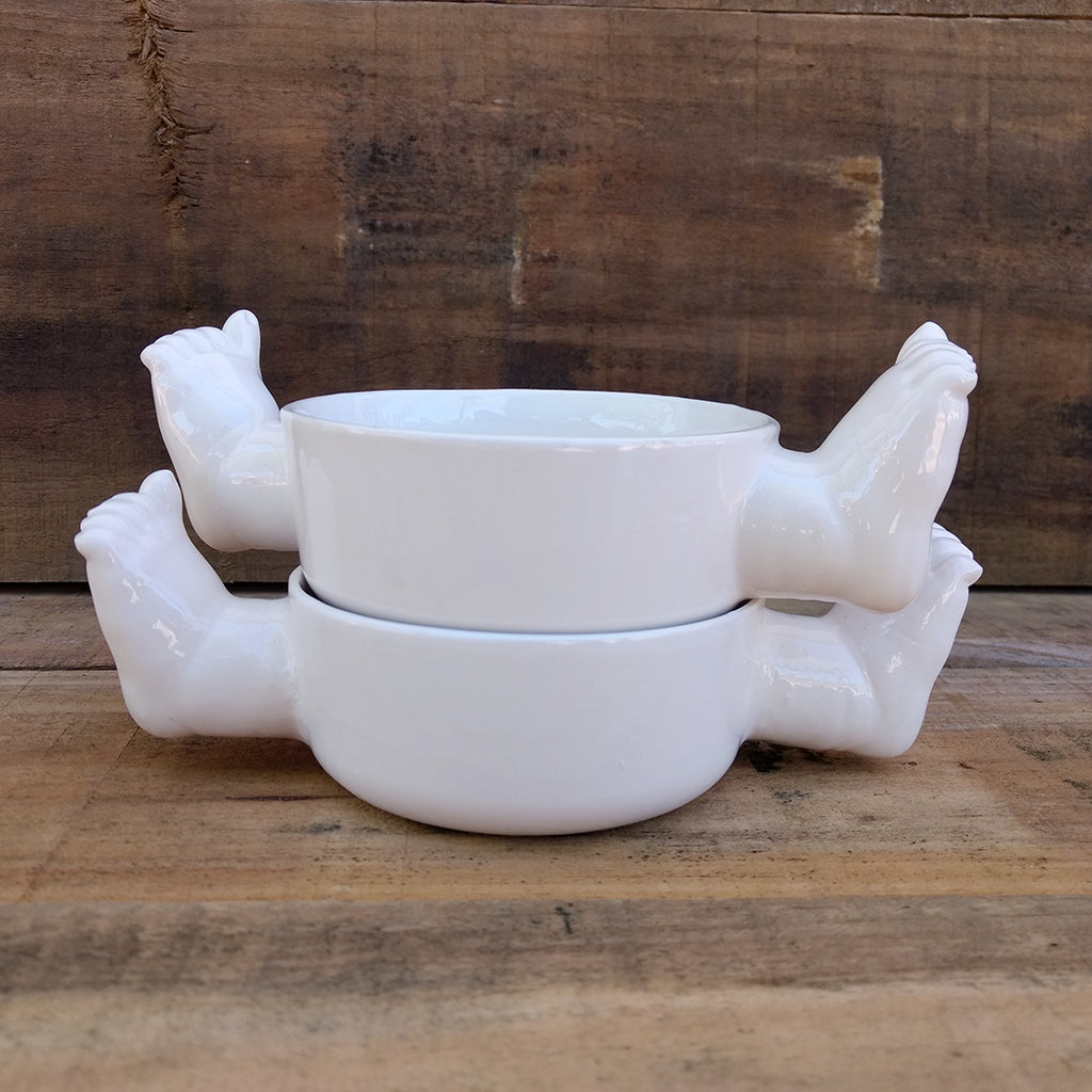 Conjunto de 2 cuencos cerámica loza esmaltada con pies decorativos