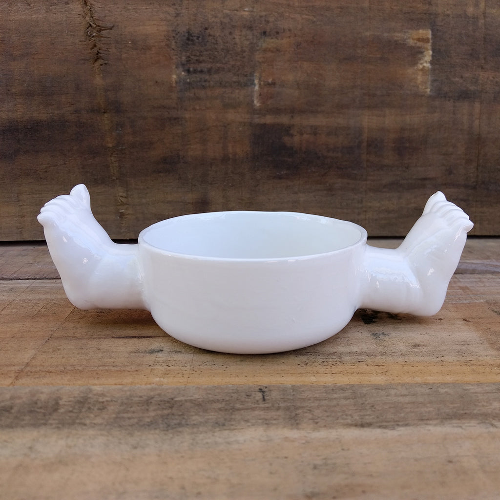 Cuenco circular cerámica con pies como asa vista frontal