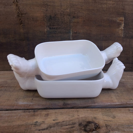 Conjunto de 2 cuencos rectangulares cerámica con pies como asas vista frontal