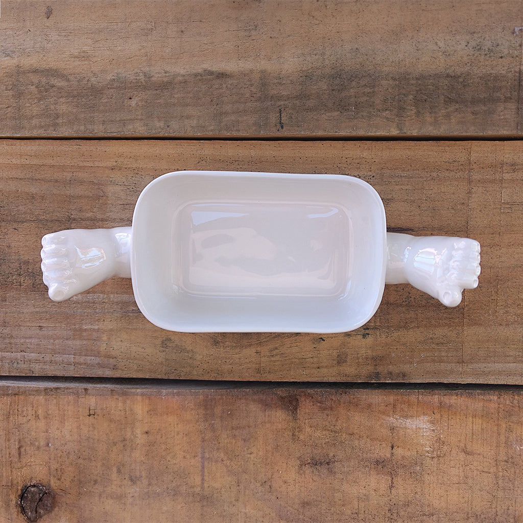 Cuenco rectangular loza esmaltada con pies decorativos