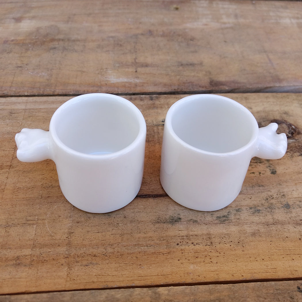 Pareja vasos chupito cerámica con manos hecho en España