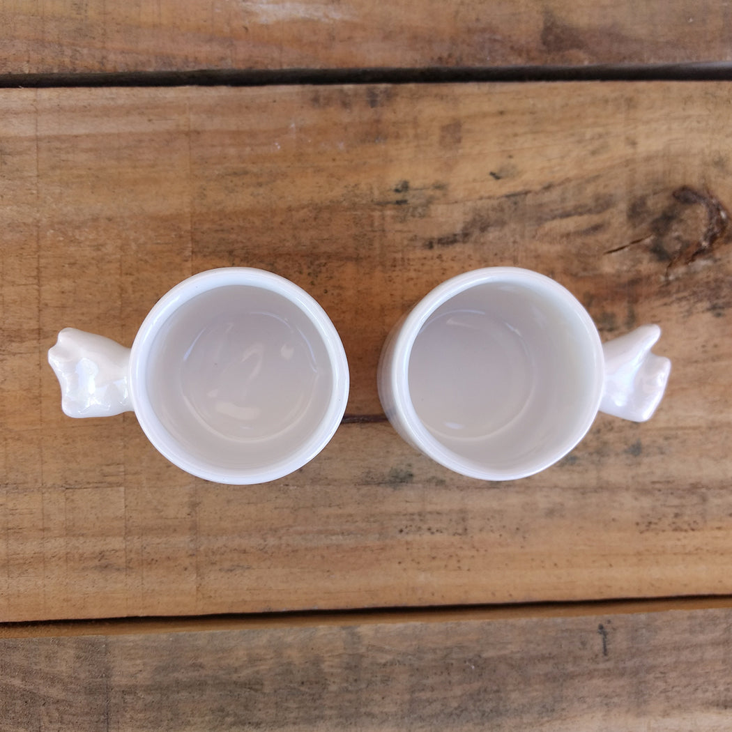 Pareja vasos chupito cerámica con manos hecho en España vista superior