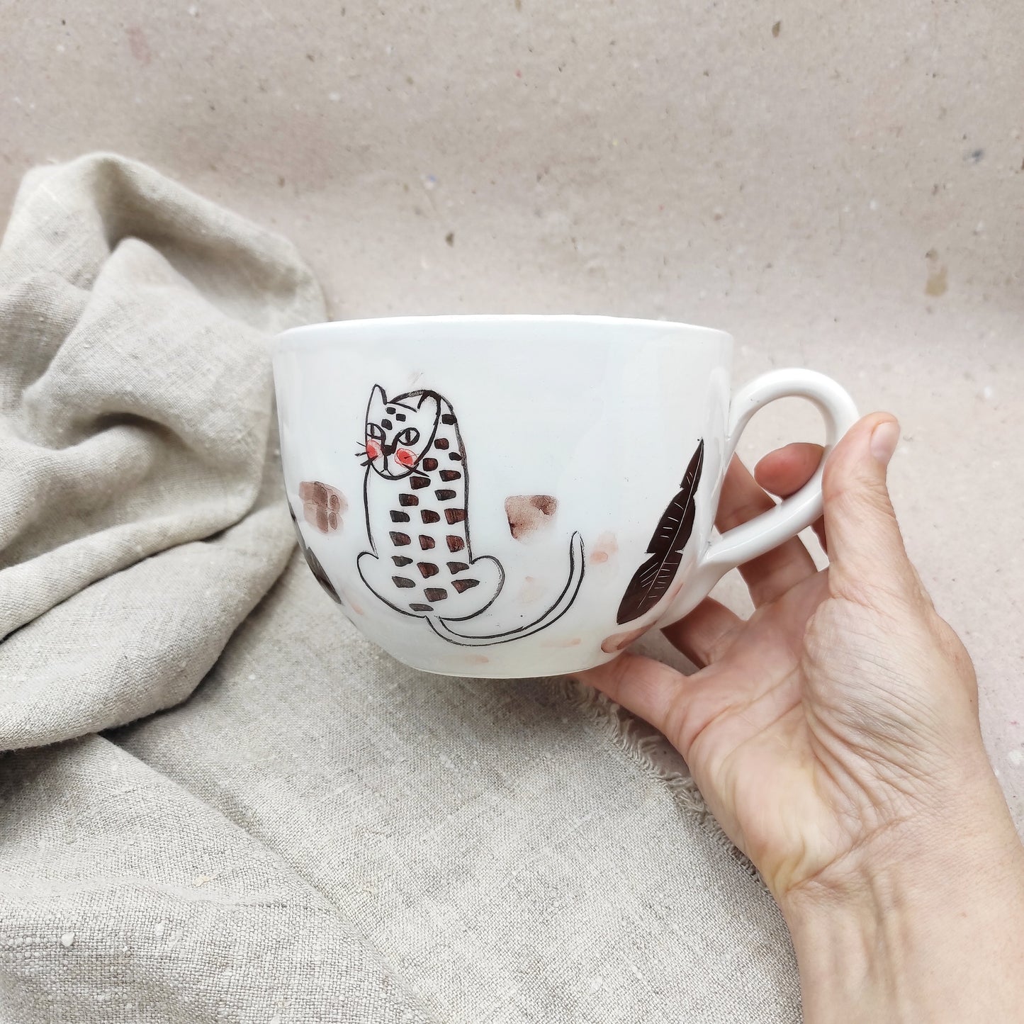 Taza extra grande cerámica pintada a mano con diseños de guepardos y panteras