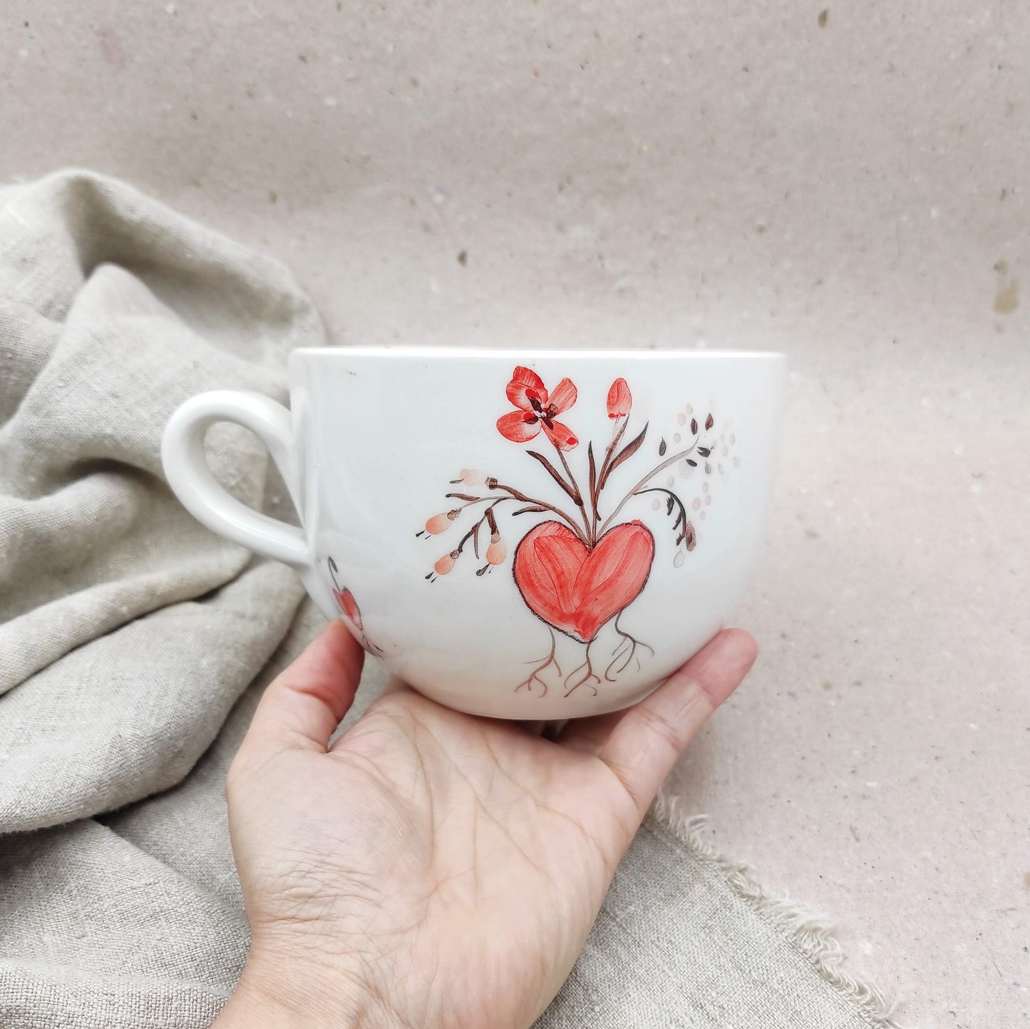 Taza extra grande cerámica pintada a mano con diseños coloridos