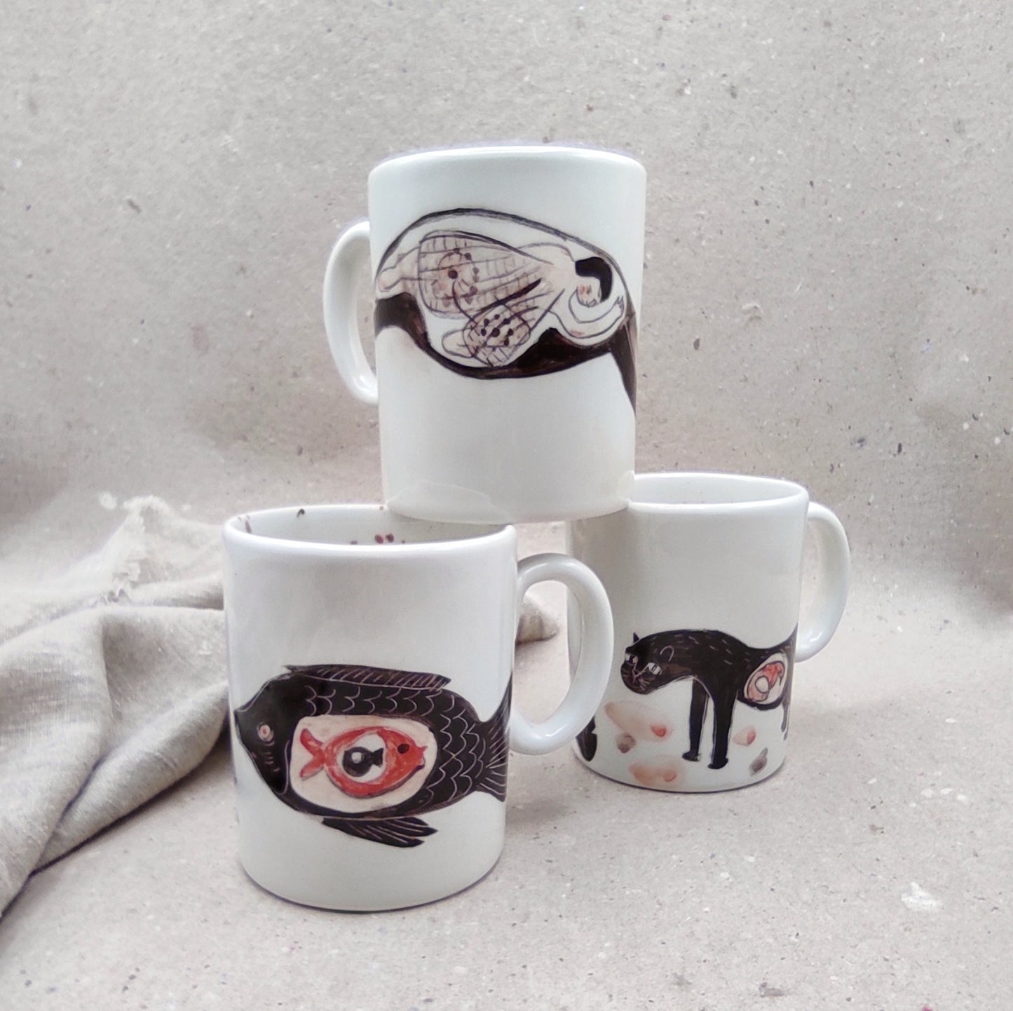 Conjunto mugs desayuno cerámica diferentes diseños BIHU