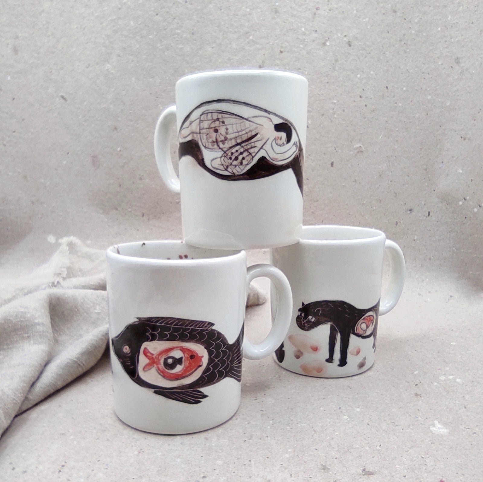 Conjunto mugs desayuno cerámica diferentes diseños BIHU