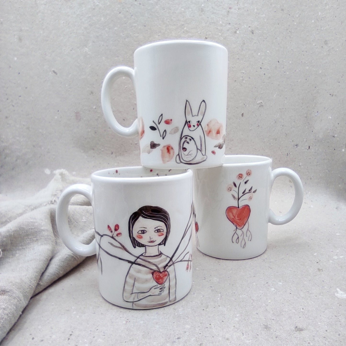 Conjunto mugs desayuno cerámica diferentes diseños BIHU