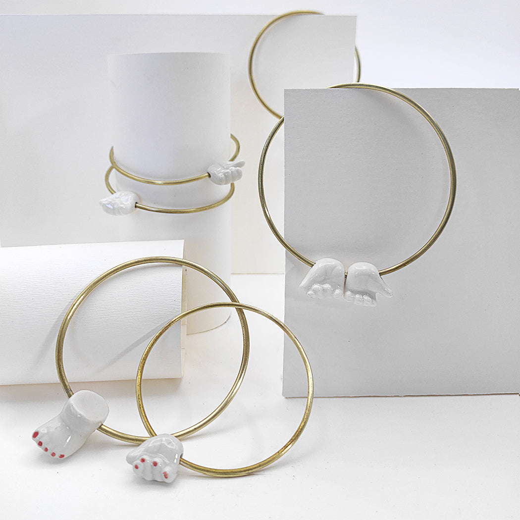 Conjunto pulsera cerradas latón porcelana esmaltada diferentes modelos