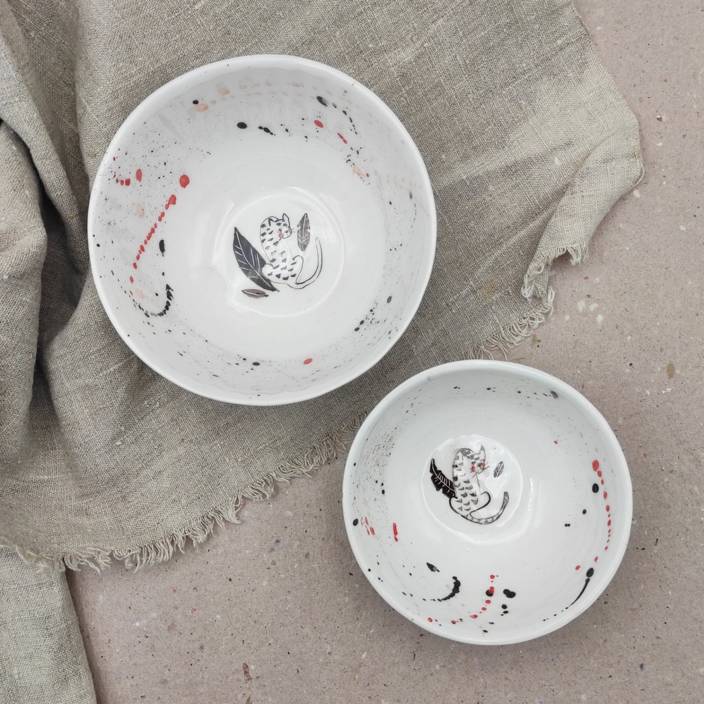 Conjunto cuencos cerámica pintados a mano dos tamaños diseño leopardo