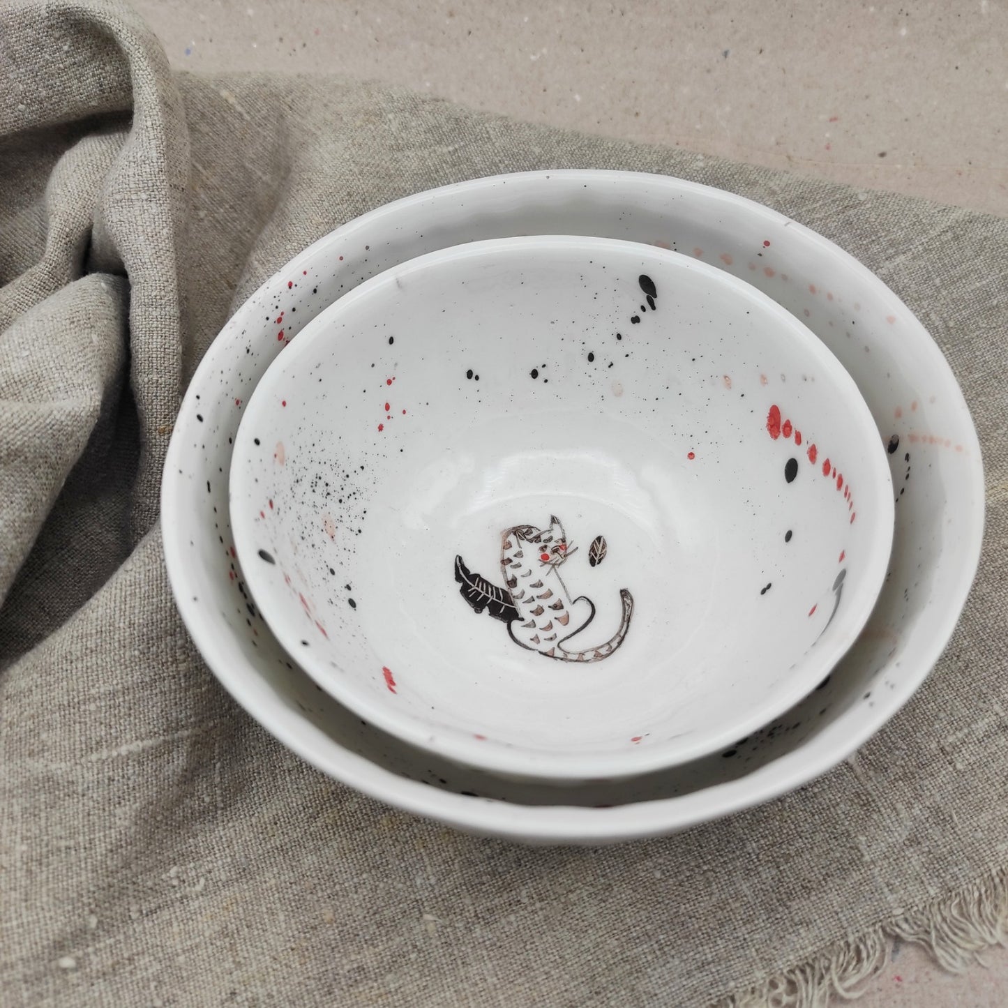 Conjunto cuencos cerámica pintados a mano diferentes diseño leopardo