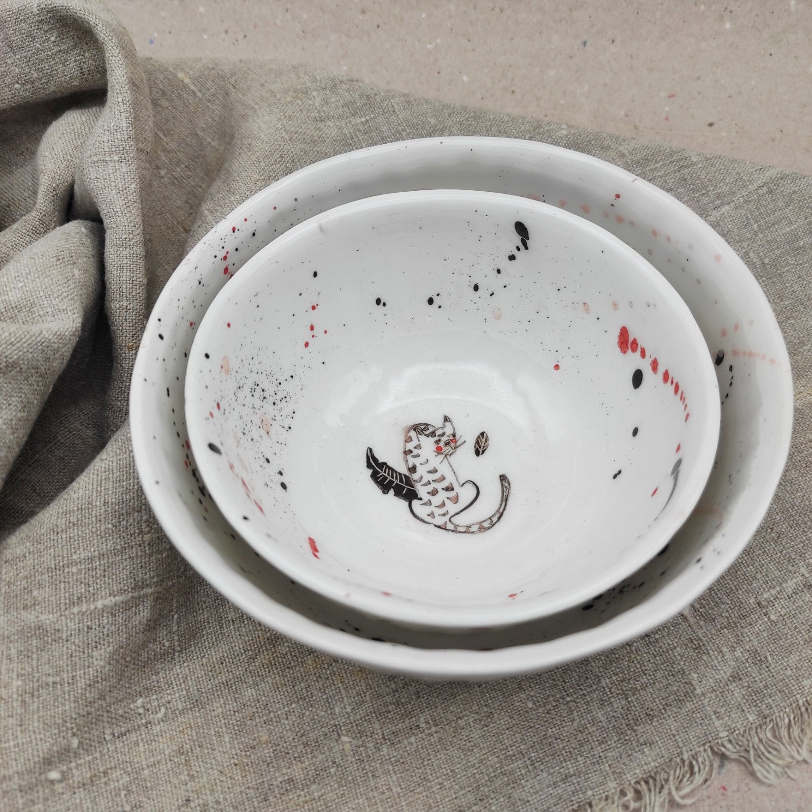 Conjunto cuencos cerámica pintados a mano diferentes diseño leopardo