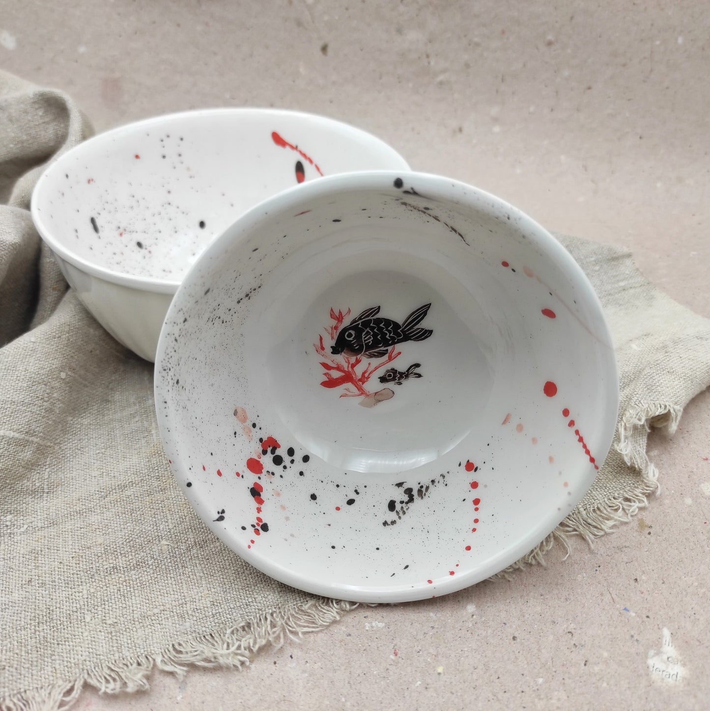 Cuenco cerámica pintado a mano con diseños únicos BIHU Peces y coral