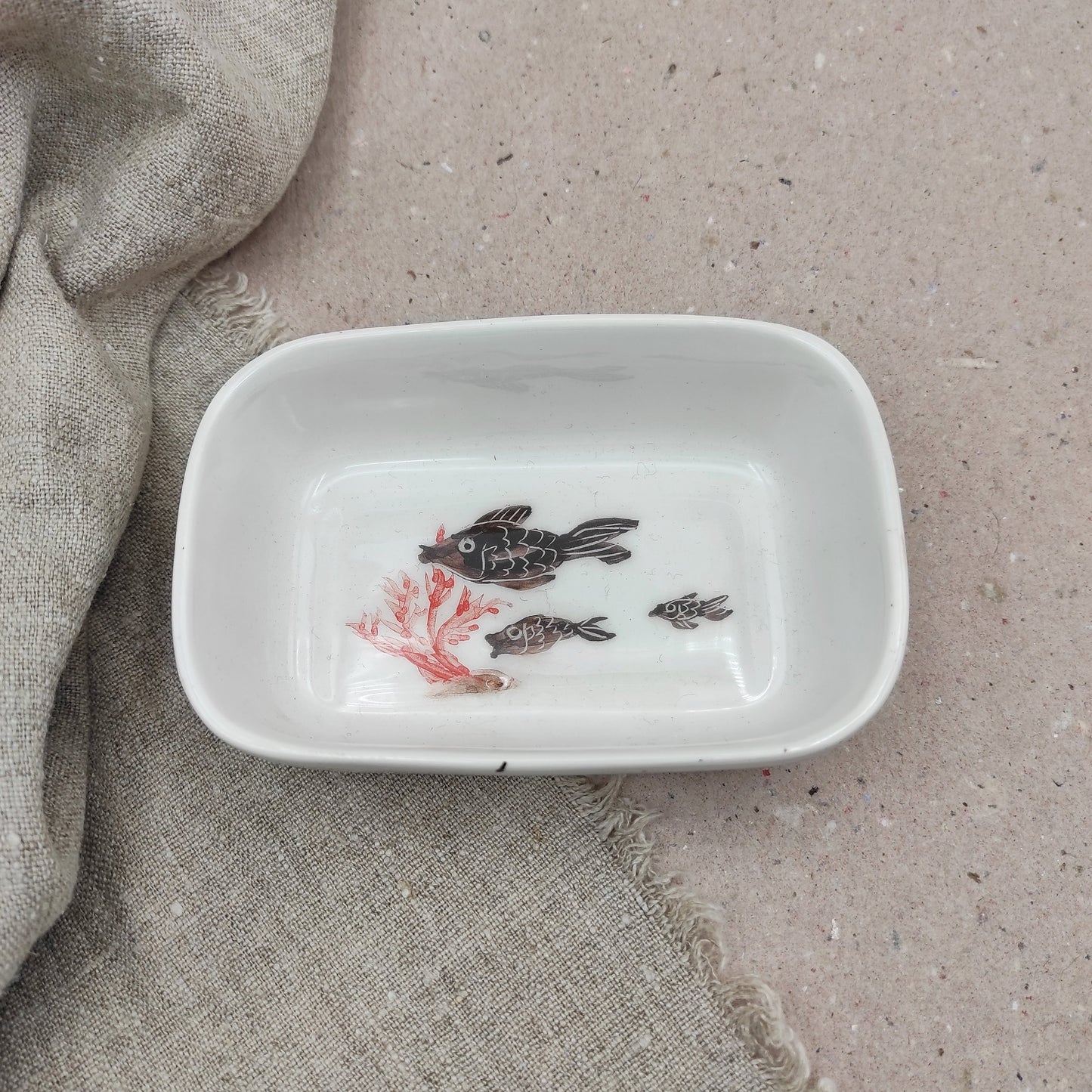  Cuenco pequeño cerámica para aperitivos pintado a mano diseño marino, corales y peces