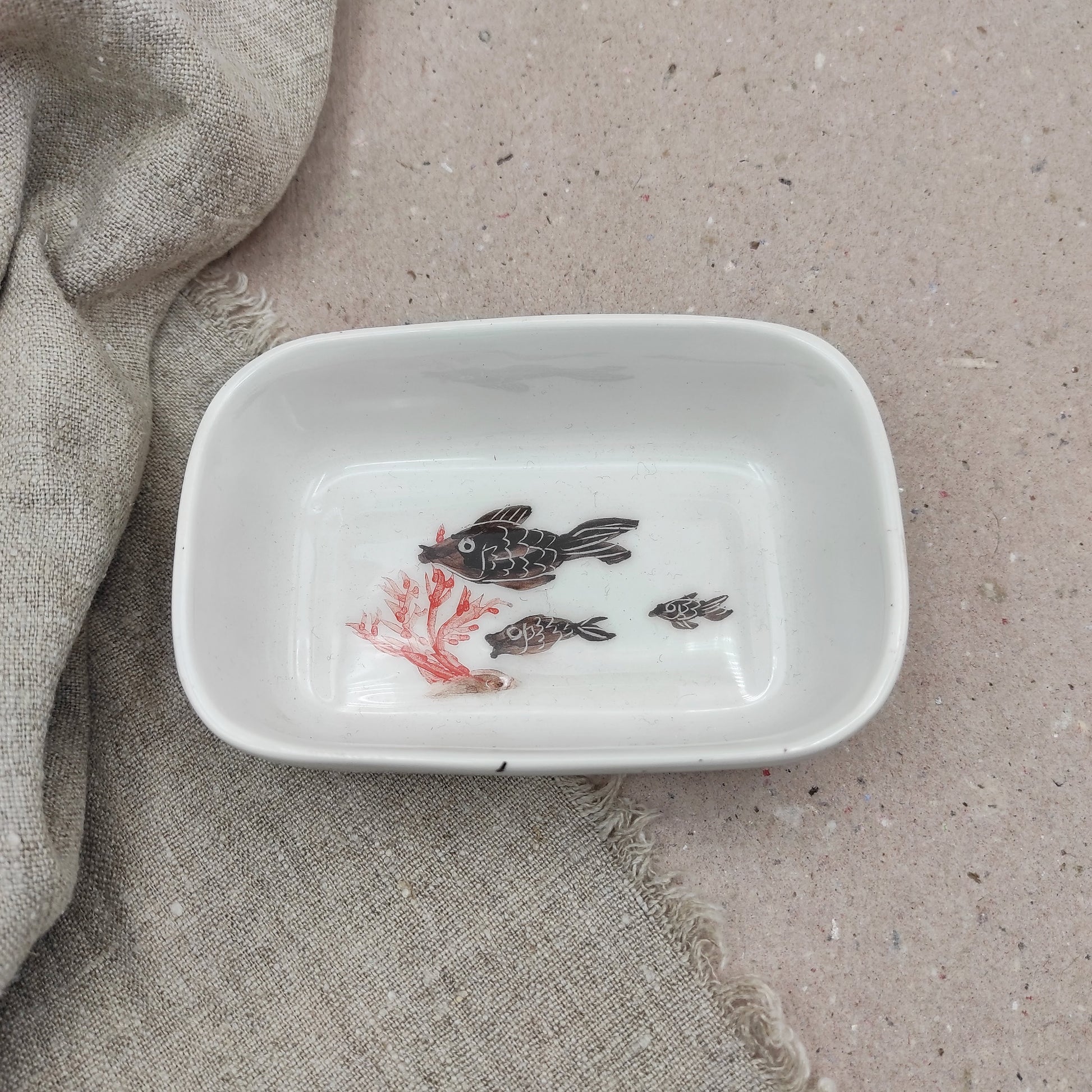  Cuenco pequeño cerámica para aperitivos pintado a mano diseño marino, corales y peces