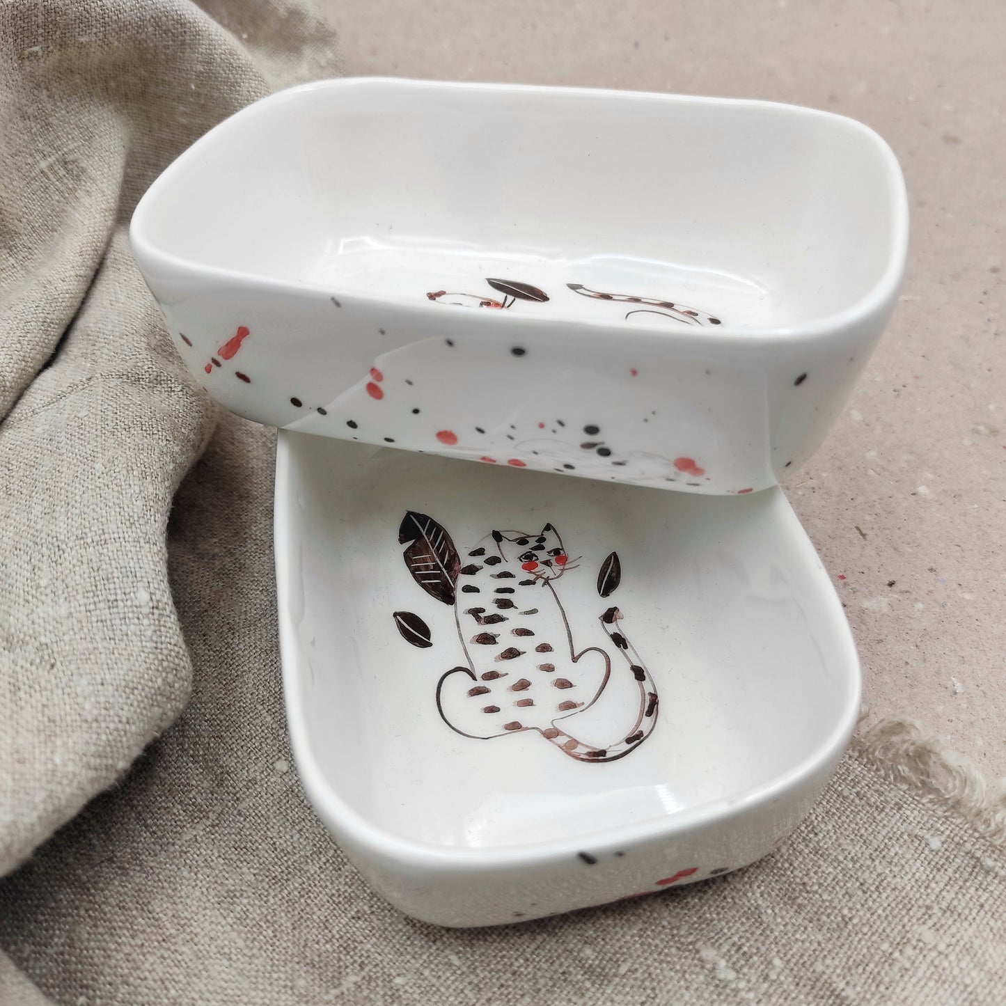 Conjunto cuencos aperitivos cerámica decorativos BIHU diseño guepardos