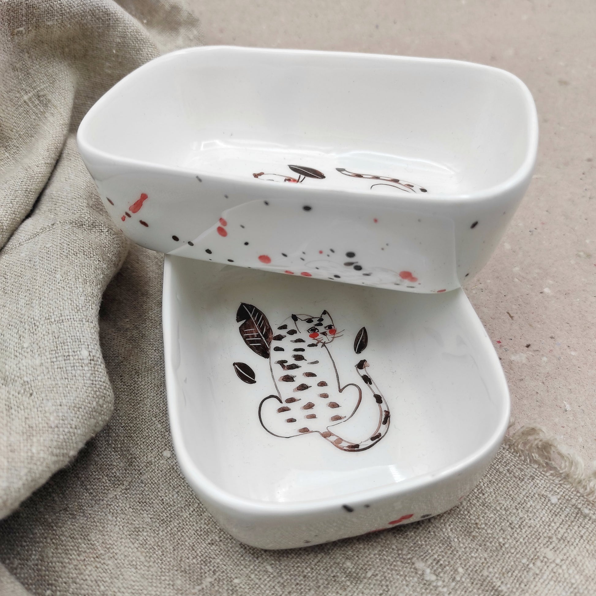 Conjunto cuencos aperitivos cerámica decorativos BIHU diseño guepardos