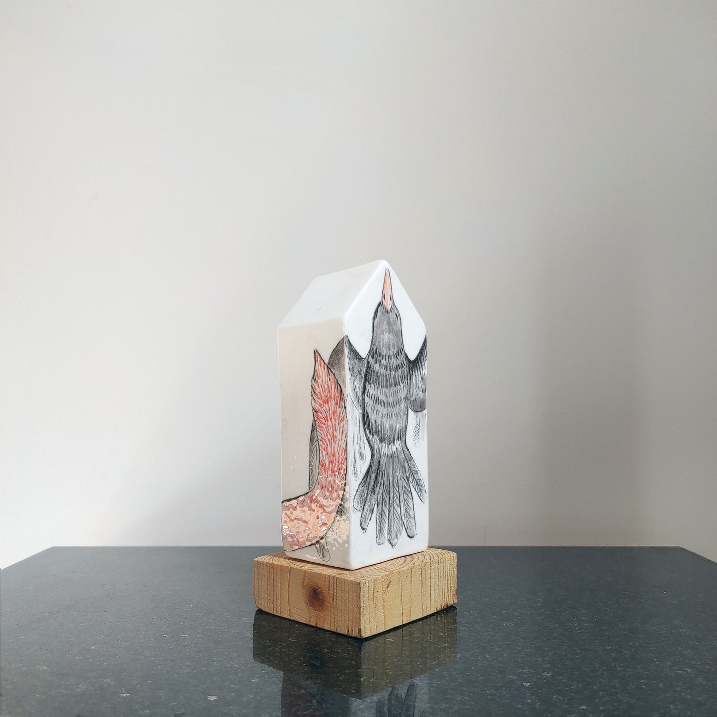 Escultura cerámica Zorro y mirlo pieza única 