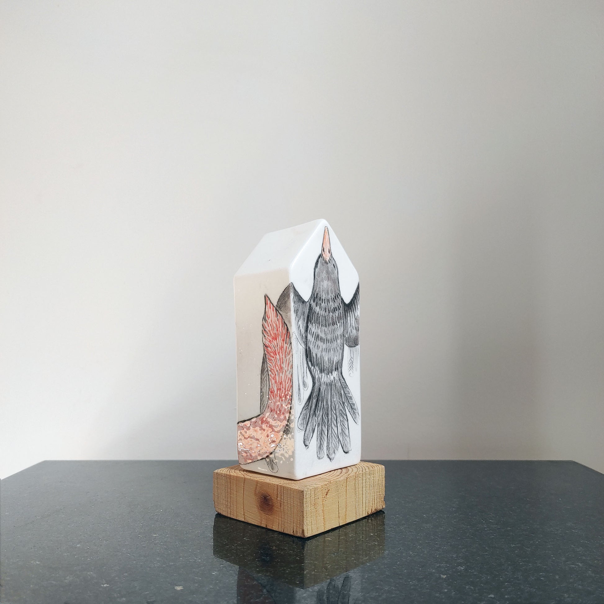 Escultura cerámica Zorro y mirlo pieza única 