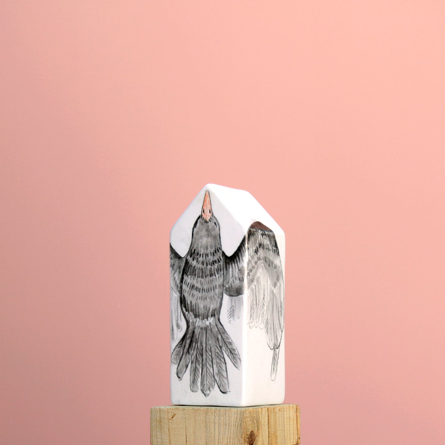 Escultura casa cerámica Zorro y mirlo decoración sobremesa-mirlo