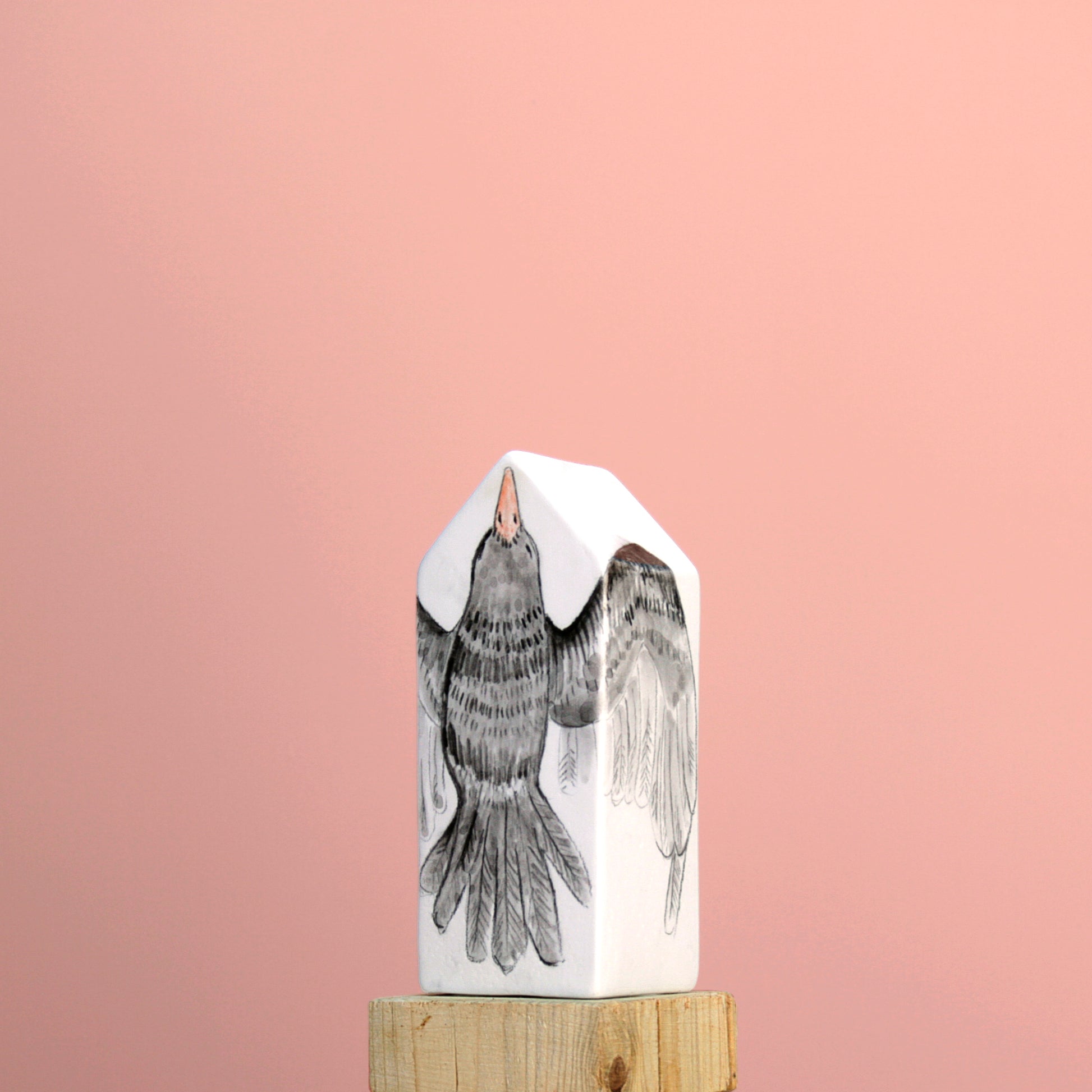 Escultura casa cerámica Zorro y mirlo decoración sobremesa-mirlo