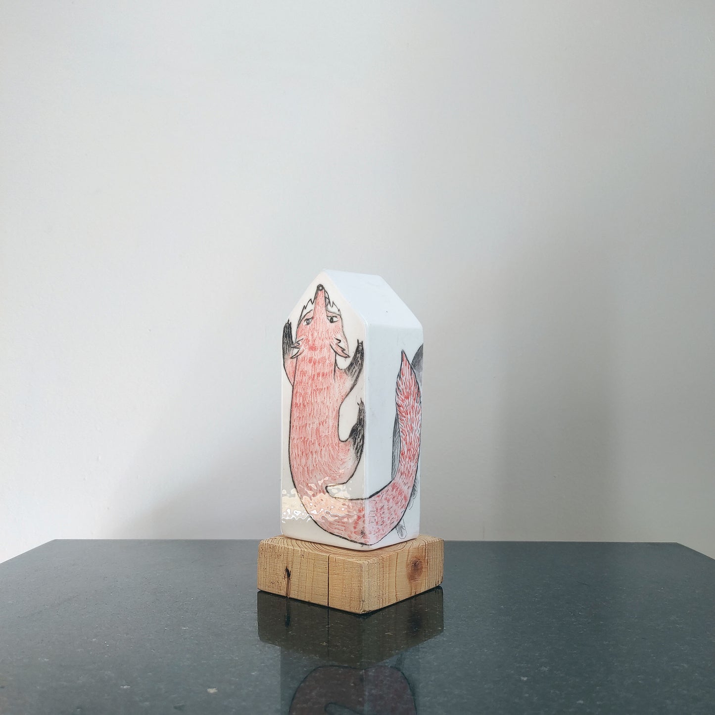  Escultura cerámica Zorro y mirlo vista latera