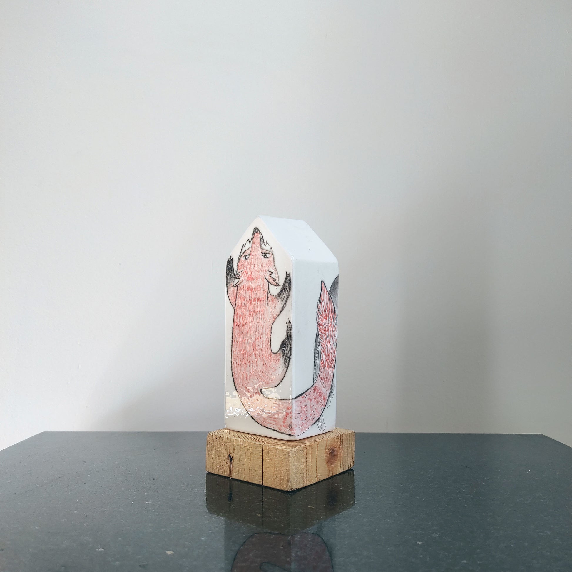  Escultura cerámica Zorro y mirlo vista latera