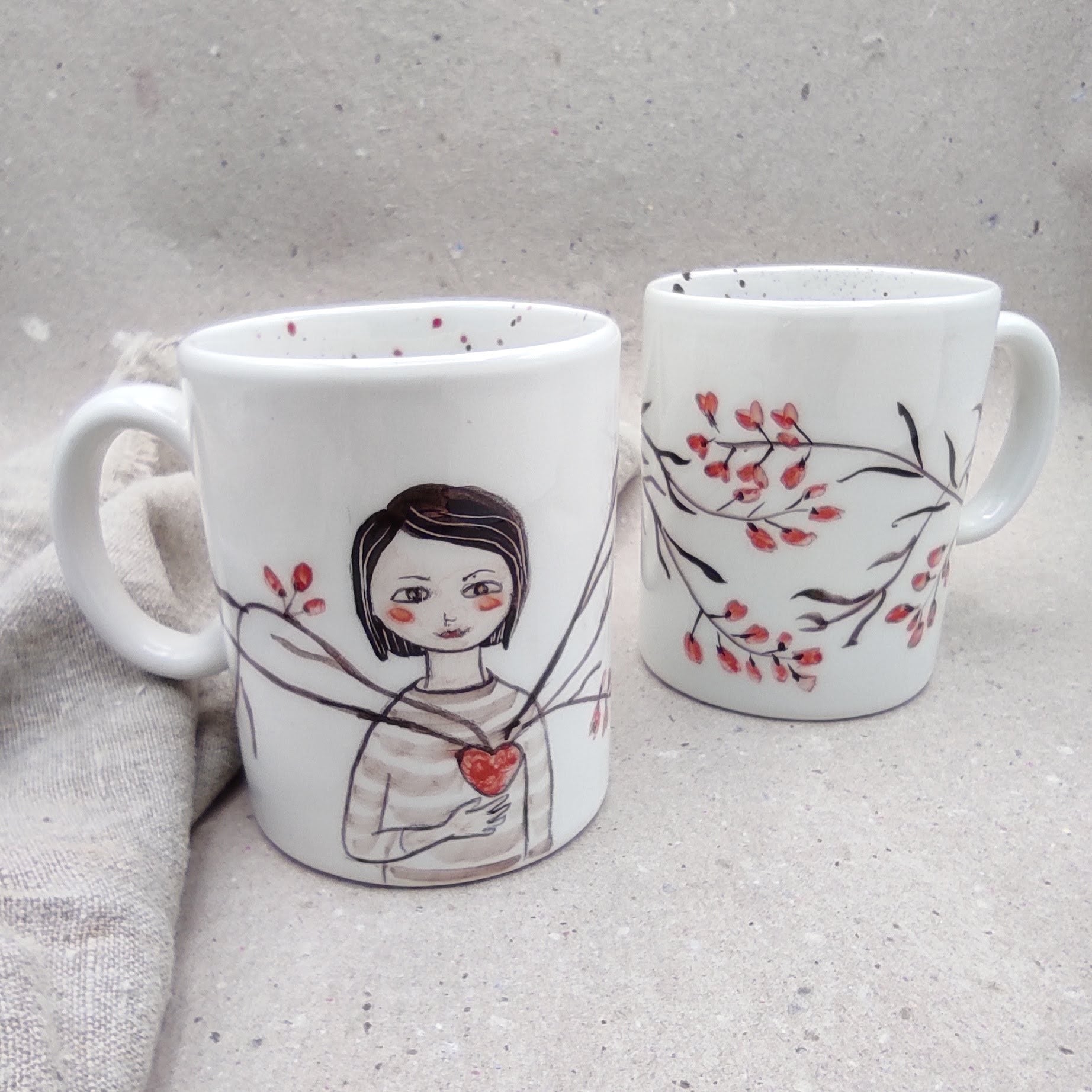 Mug desayuno cerámica con diseños coloridos pintados a mano diseño Niña flores