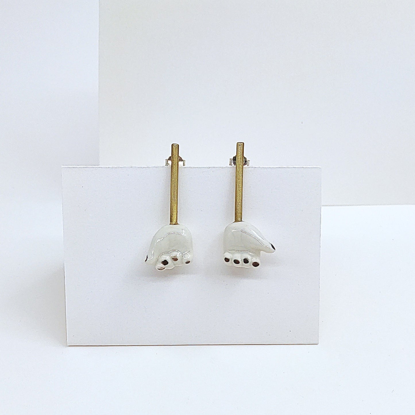 Pendientes palito manita latón plata porcelana esmaltada largos