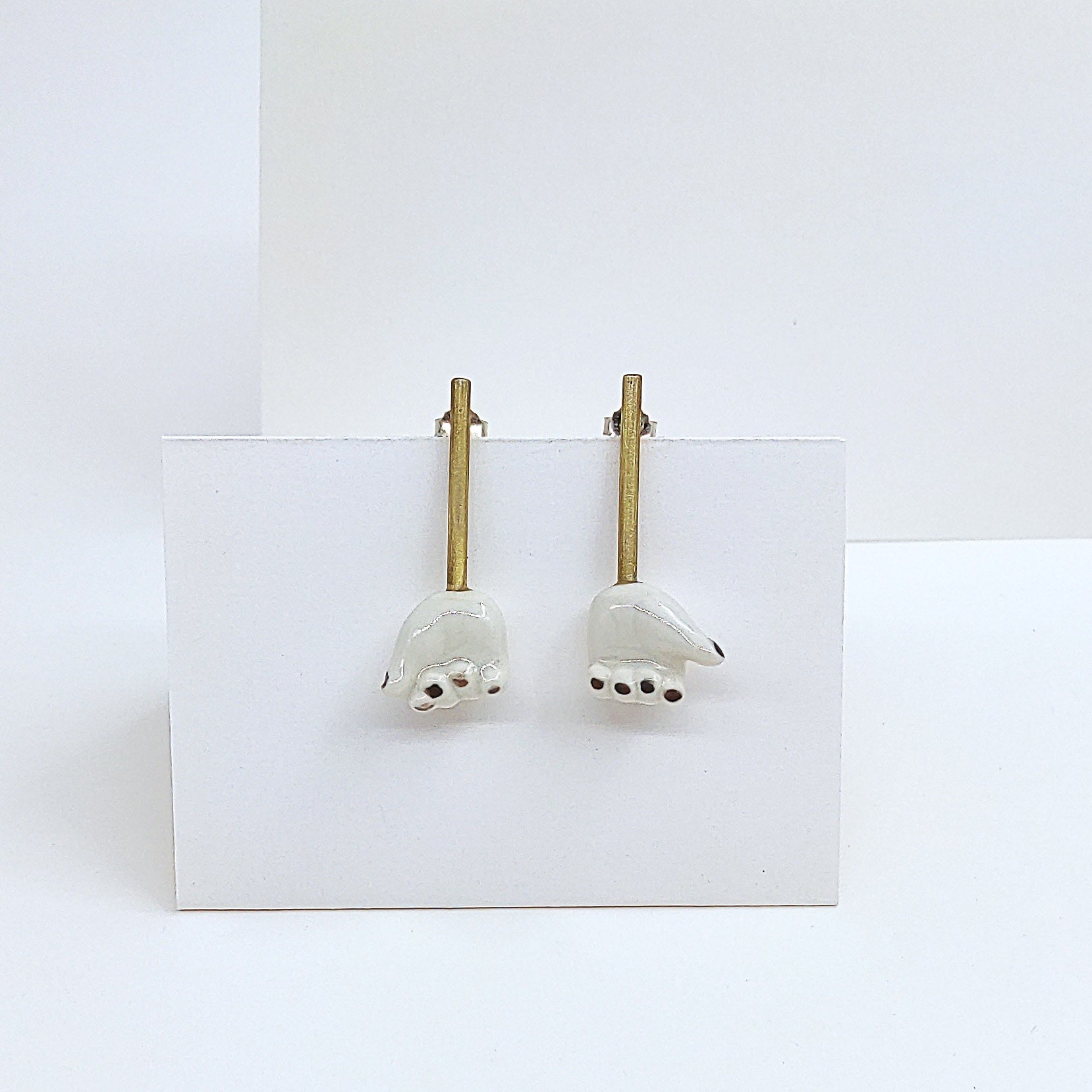 Pendientes palito manita latón plata porcelana esmaltada largos