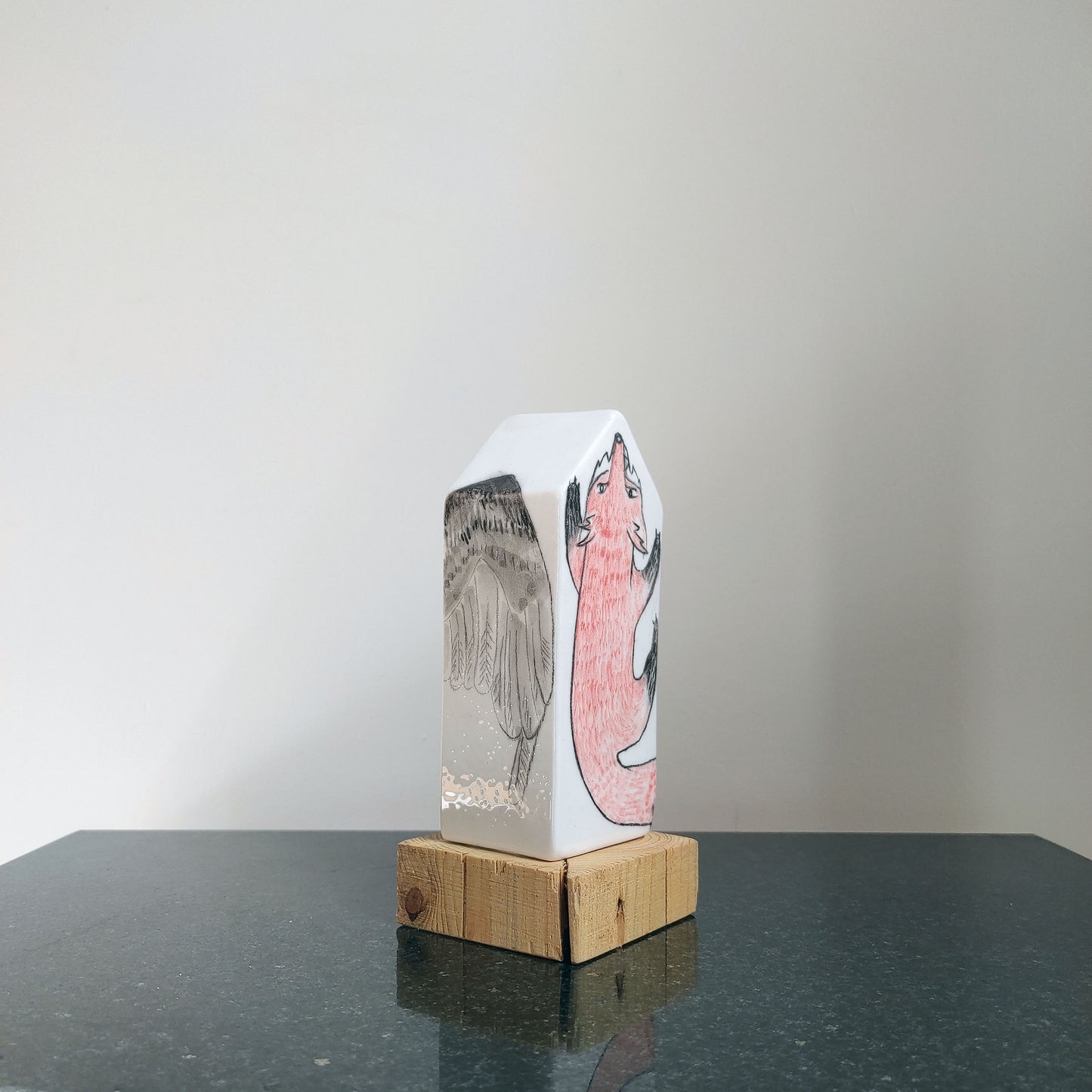 Pieza única cerámica Zorro y mirlo numerada firmada