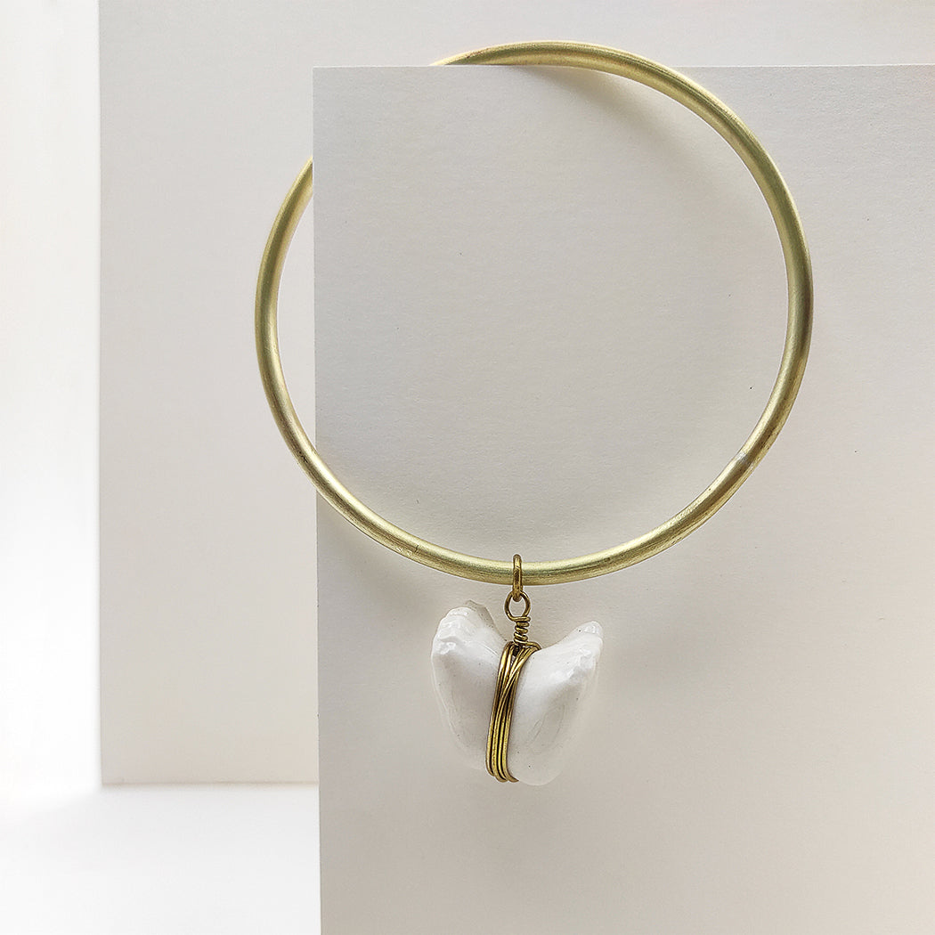 Pulsera latón con colgante personalizable pie doble porcelana